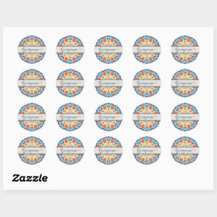 Aegean Summer Oranges And Lemons Mandala Name Classic Round Sticker