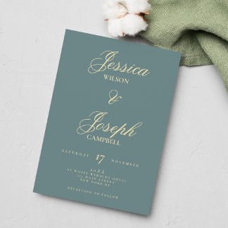 Aegean teal classic script calligraphy wedding invitation