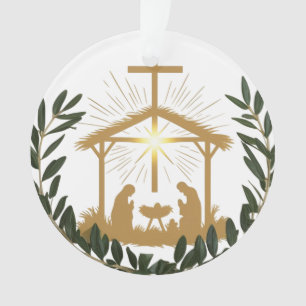 AElegant Olive Wreath Nativity Cross Acrylic Ornament