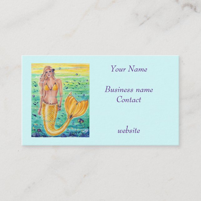 Aelia Yellow mermaid art By Renee L. Lavoie Business Card (Front)