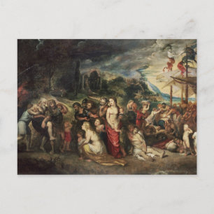 Aeneas prepares to lead the Trojans into exile Postcard