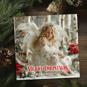 Aerial angelic angel red gold festive beautiful  holiday card