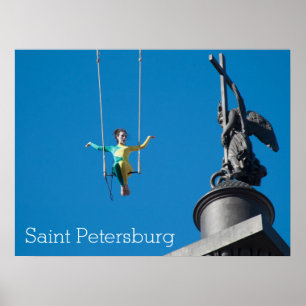 Aerial artist looking at bronze angel poster