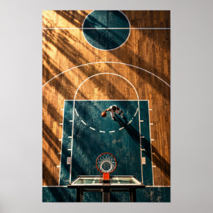 Aerial Basketball Court – Golden Hour Sports Wall Poster