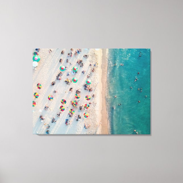 Aerial Beach Photo, Umbrellas on a Sandy Beach Canvas Print (Front)