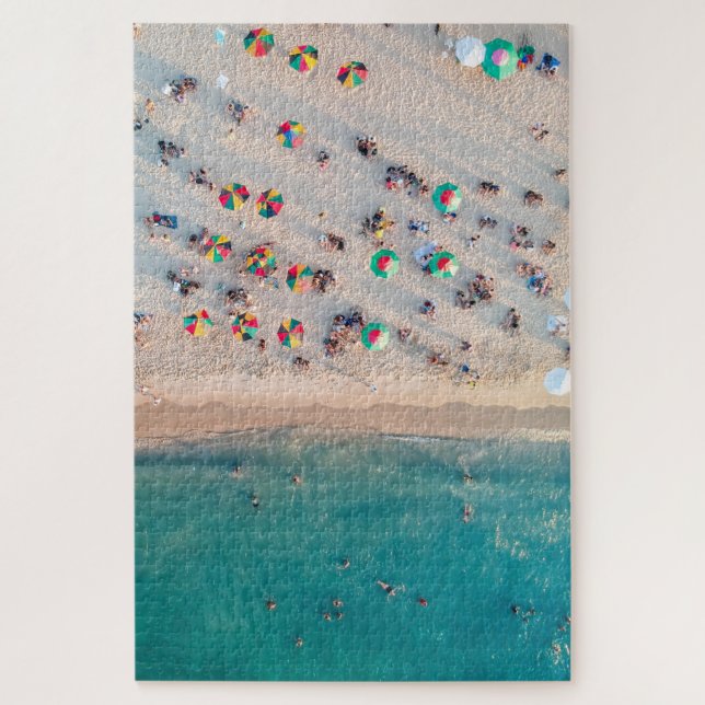 Aerial Beach View Colourful Umbrellas Photo Jigsaw Puzzle (Vertical)