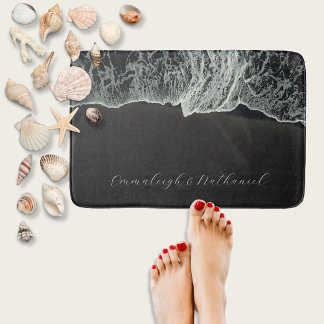 Aerial Black Sand Beach Custom Bath Mat