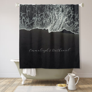Aerial Black Sand Beach Custom Shower Curtain