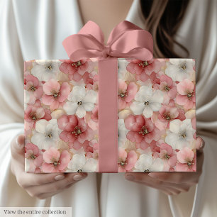 Aerial blush pink and gold birthday wrapping roll wrapping paper