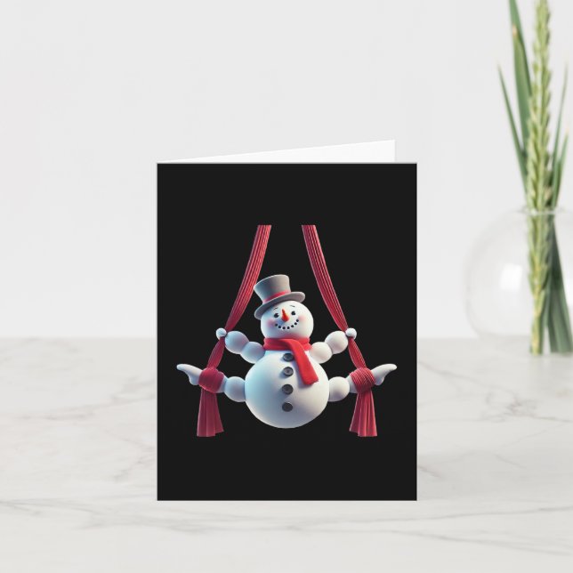 Aerial Christmas Snowman Performing Silks  Card (Front)