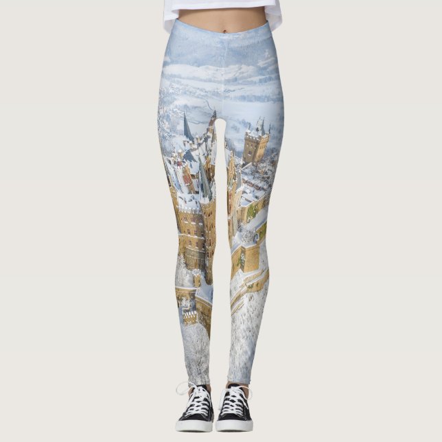 Aerial Hohenzollern Castle: snowy Germany. Leggings (Front)