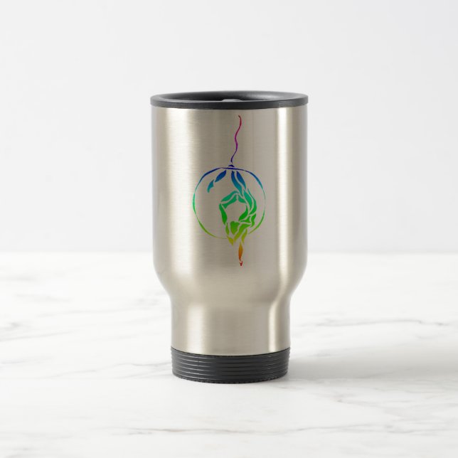 Aerial Hoop Foot to Head in Rainbow Travel Mug (Center)