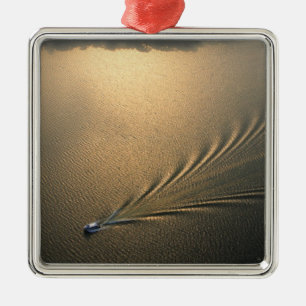 aerial image of boat in Lake Gatun Panama Metal Tree Decoration