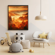 "Aerial Jungle Landscape Red Trees and Cloud Sea