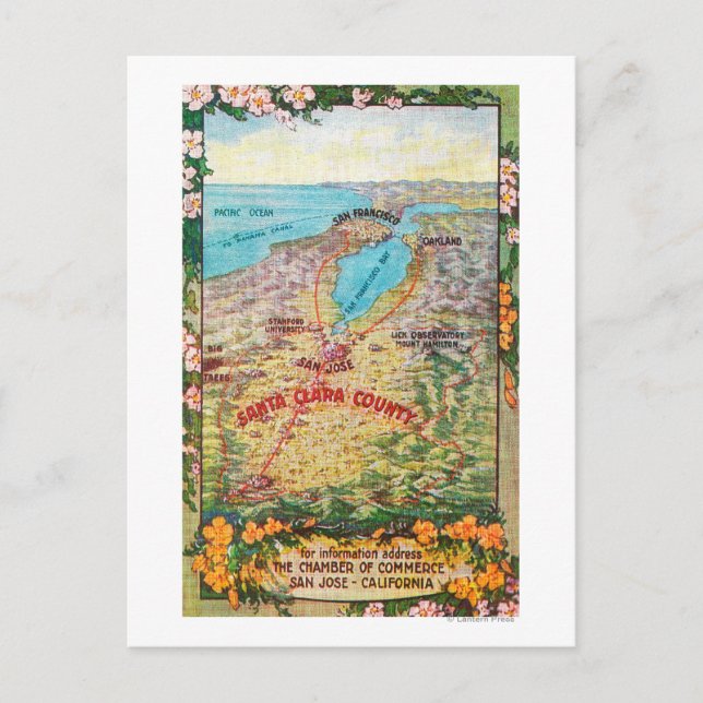 Aerial Map of Santa Clara County Postcard (Front)