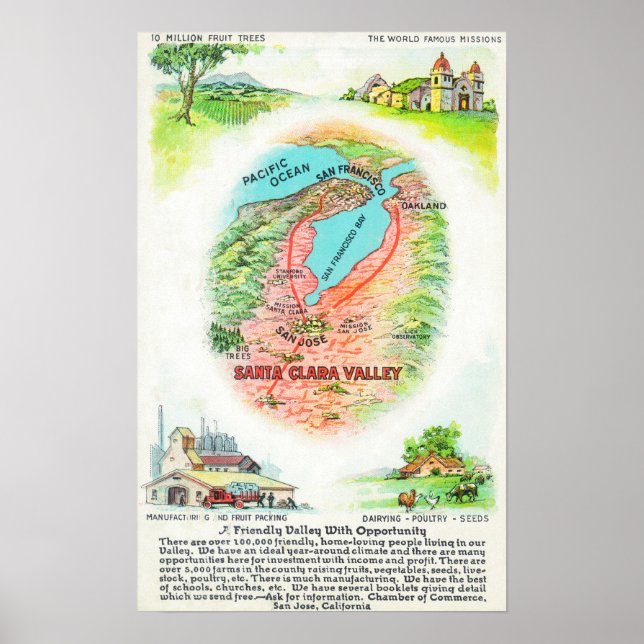 Aerial Map of Santa Clara County with Sites Poster (Front)