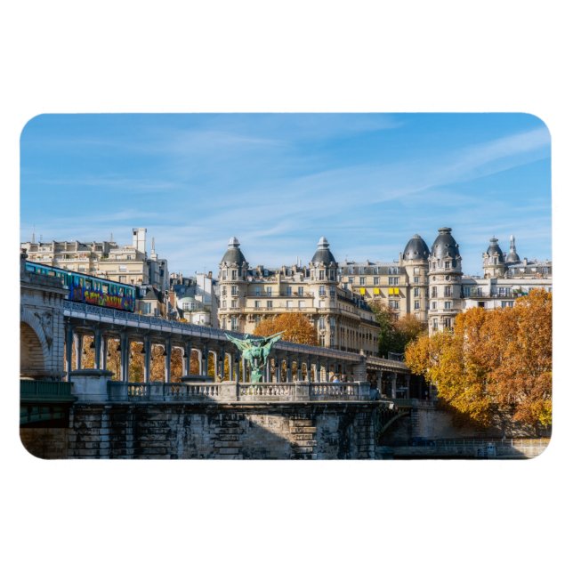 Aerial metro on Pont de Bir-Hakeim - Paris, France Magnet (Horizontal)