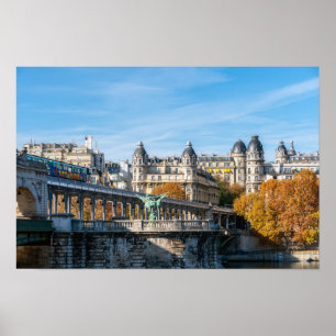 Aerial metro on Pont de Bir-Hakeim - Paris, France Poster
