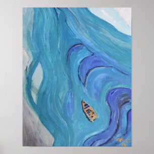 Aerial Ocean Current & Small Boat Poster