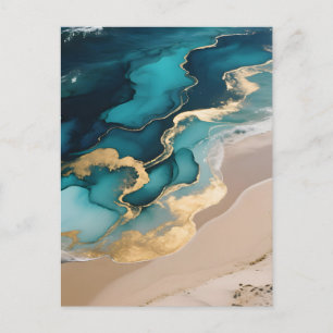 Aerial Ocean Resin Waves Turquoise Gold Coastal Postcard
