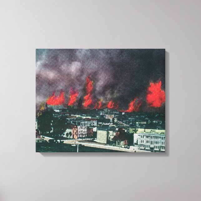 Aerial of City Ablaze During 1906 Fire Canvas Print (Front)