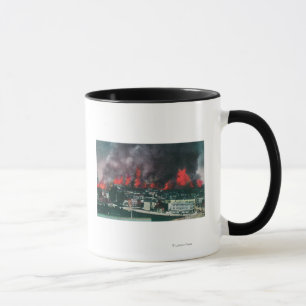 Aerial of City Ablaze During 1906 Fire Mug