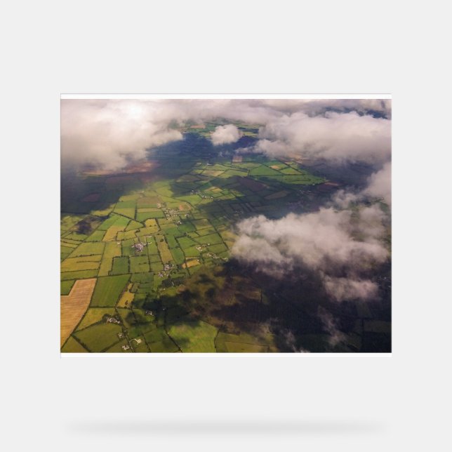 Aerial Patchwork of Irish Farmland and Clouds Acrylic Sign (Front)