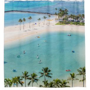 Aerial photo people in beach at daytime shower curtain