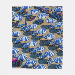 Aerial photography of blue-and-white patio umbrell fleece blanket