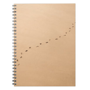 Aerial photography of footprints in the sand notebook