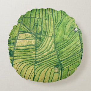 Aerial photography of green farm field round cushion