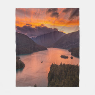 AERIAL PHOTOGRAPHY OF LAKE VIEWING MOUNTAIN UNDER FLEECE BLANKET
