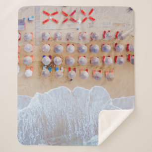 Aerial photography of seashore at daytime sherpa blanket
