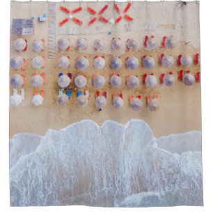 Aerial photography of seashore at daytime shower curtain