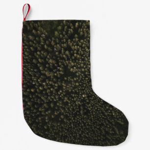 Aerial photography of tall green trees small christmas stocking