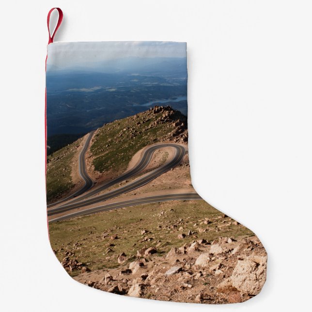 AERIAL PHOTOGRAPHY OF WINDING ROAD SMALL CHRISTMAS STOCKING (Front)