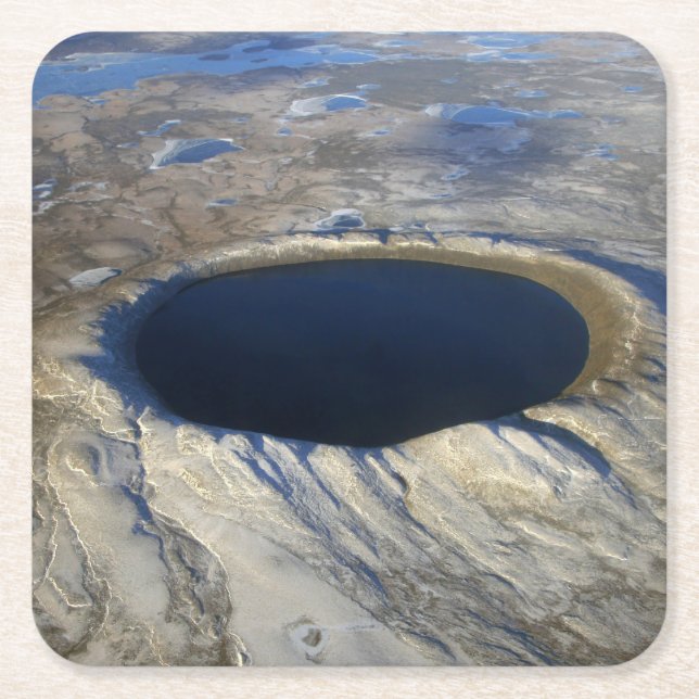 Aerial Pingualuit Crater, Quebec, Canada. Square Paper Coaster (Front)
