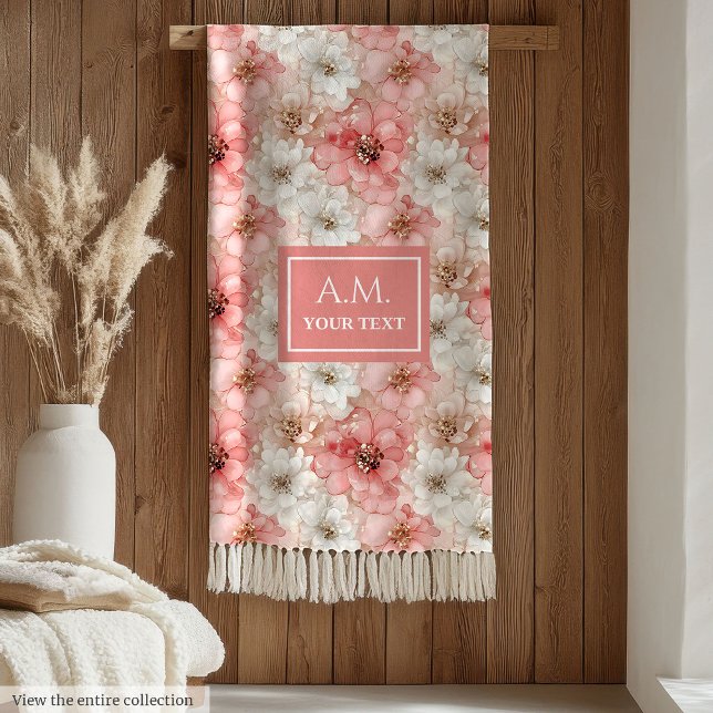 Aerial Pink and Gold Modern Ink Flowers Monogram Fleece Blanket (Aerial Pink and Gold Modern Ink Flowers Monogram Fleece Blanket )