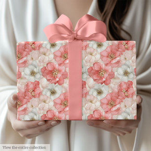 Aerial pink and gold watercolor gift wrap design