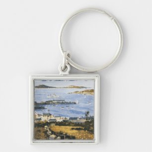 Aerial Scene of Town and Dock Railway Poster Key Ring