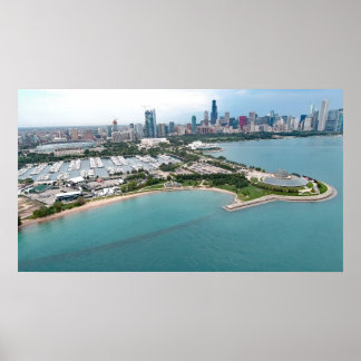 Aerial shoreline view of Lake Michigan in Chicago, Poster