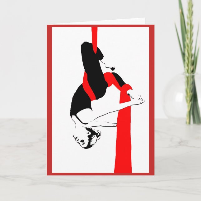 Aerial Silks Dancer  Note Card in Red (Front)