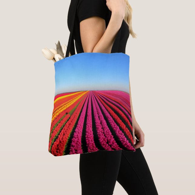 Aerial Tulip Fields at Peak Bloom Tote Bag (Close Up)