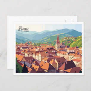 Aerial View Brasov Romania Art Travel Postcard