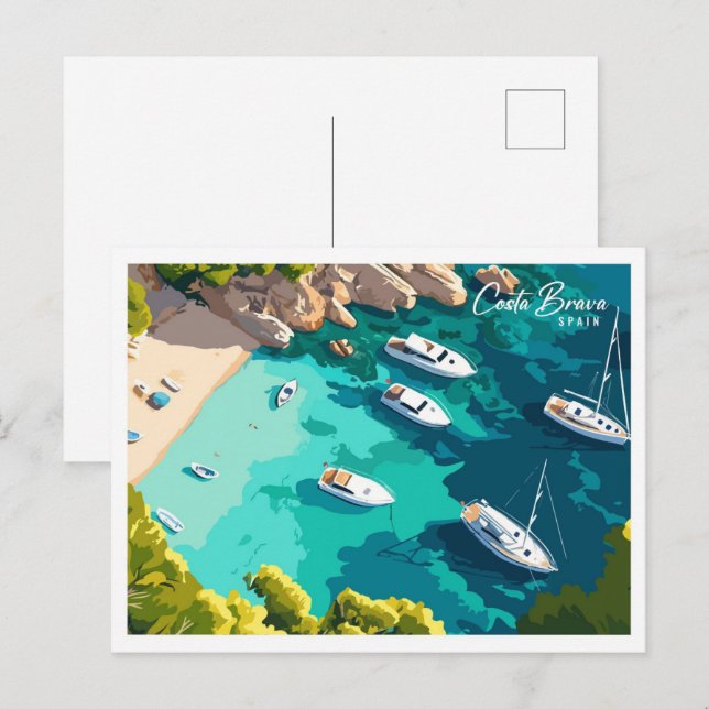 Aerial View Costa Brava Spain Illustration Postcard (Front/Back)