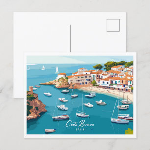 Aerial View Costa Brava Spain Illustration Travel Postcard