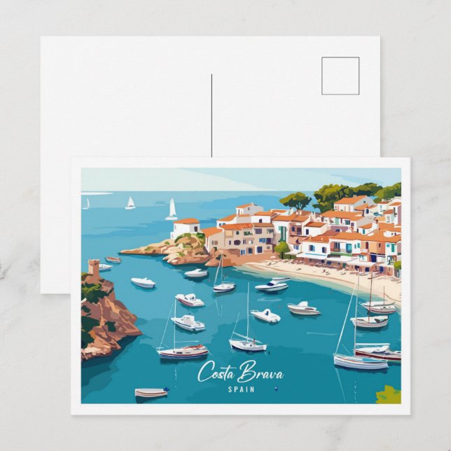 Aerial View Costa Brava Spain Illustration Travel Postcard (Front/Back)