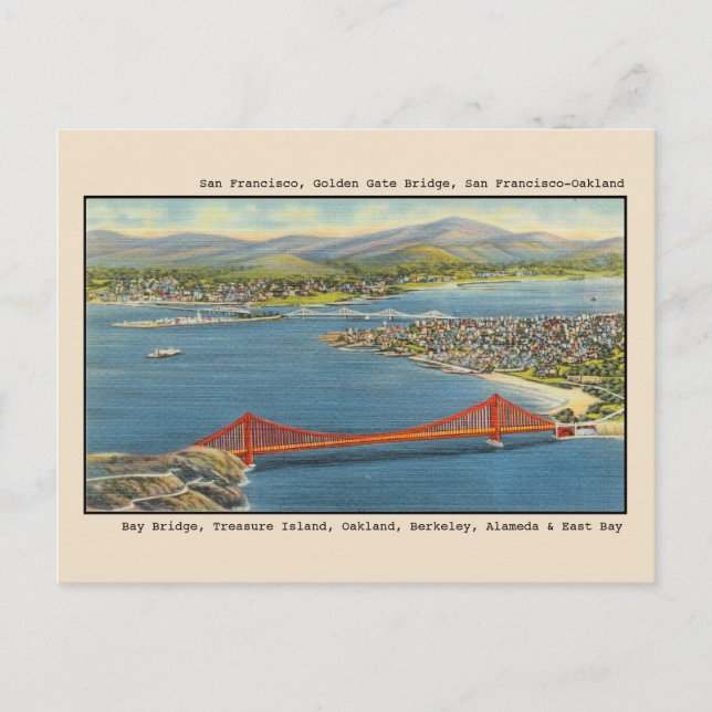 Aerial View, Golden Gate Bridge, San Francisco Bay Postcard (Front)