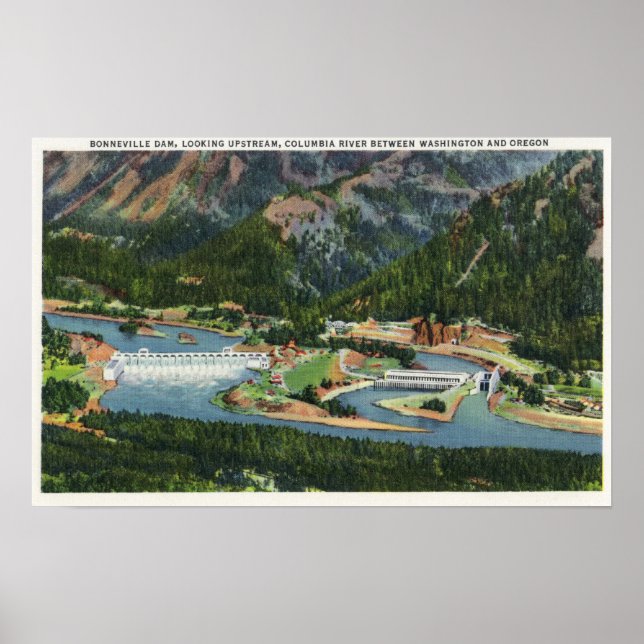 Aerial View Looking Upstream of the Bonneville Poster (Front)