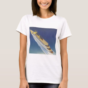 Aerial View of a Vintage Cruise Ship in the Ocean T-Shirt